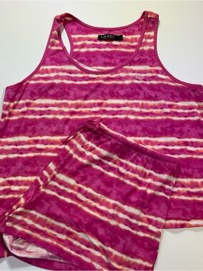 Lauren Ralph Lauren 2 pc shorts and Top Pink Tie Dye pajama set womens Large